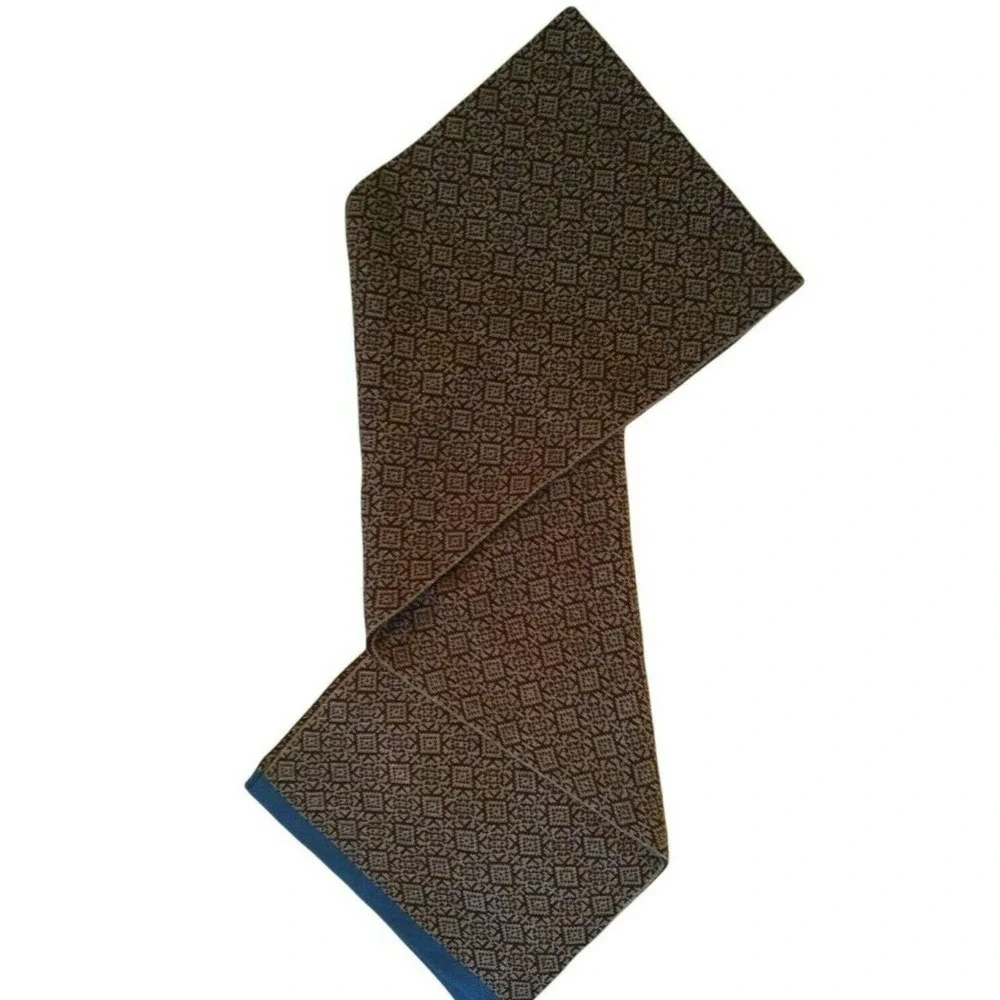 Johnston & Murphy Acrylic Soft Patterned Weave Brown Scarf Blue Trim NEW